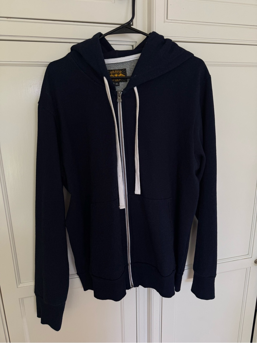 Brave Star Heavy Weight Navy Zip-Up Hoodie with White Drawstrings